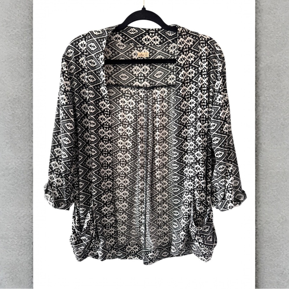 Hollister Redondo Kimono Black & White Geometric Open Cardigan